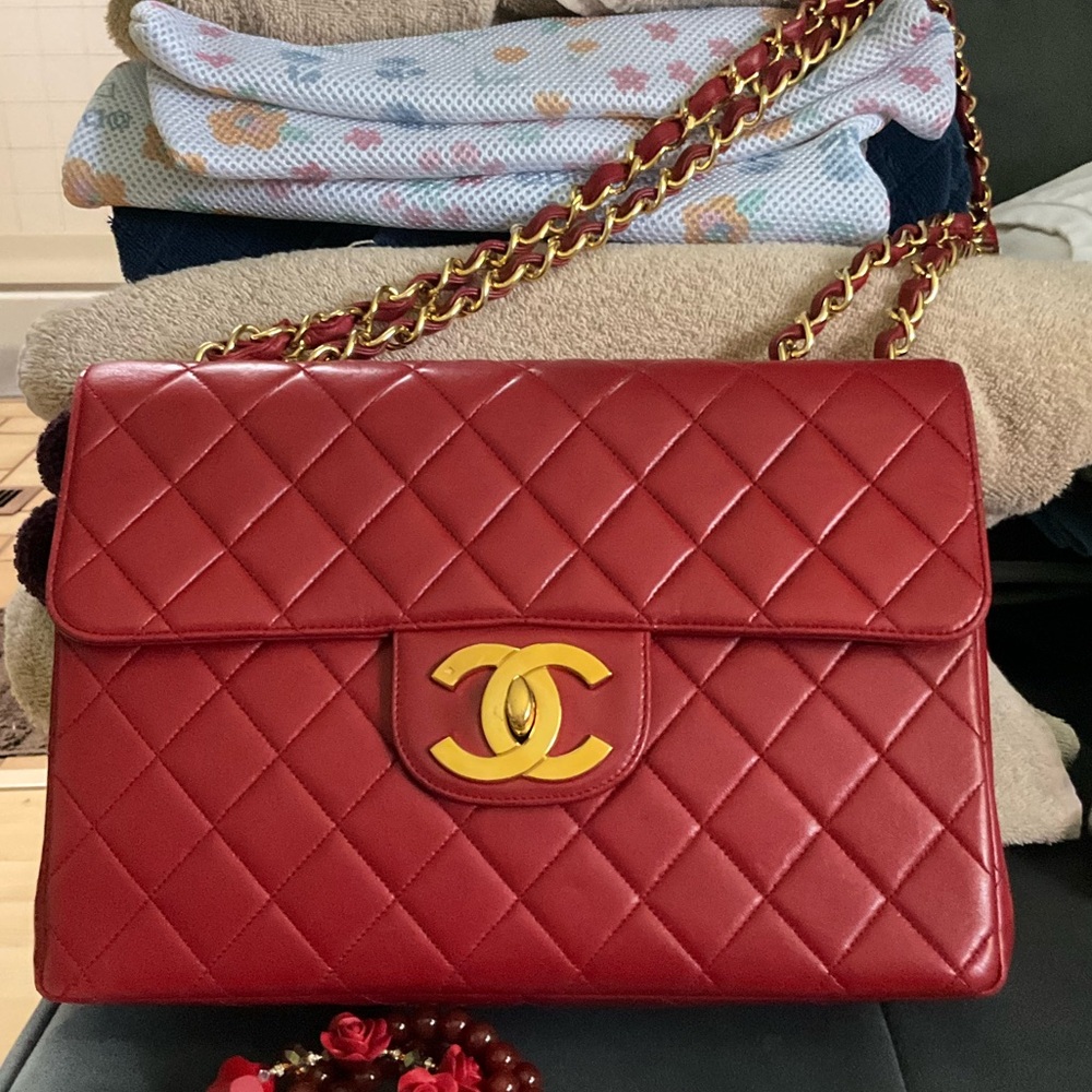 Chanel Jumbo Red Lambskin 24k Big CC